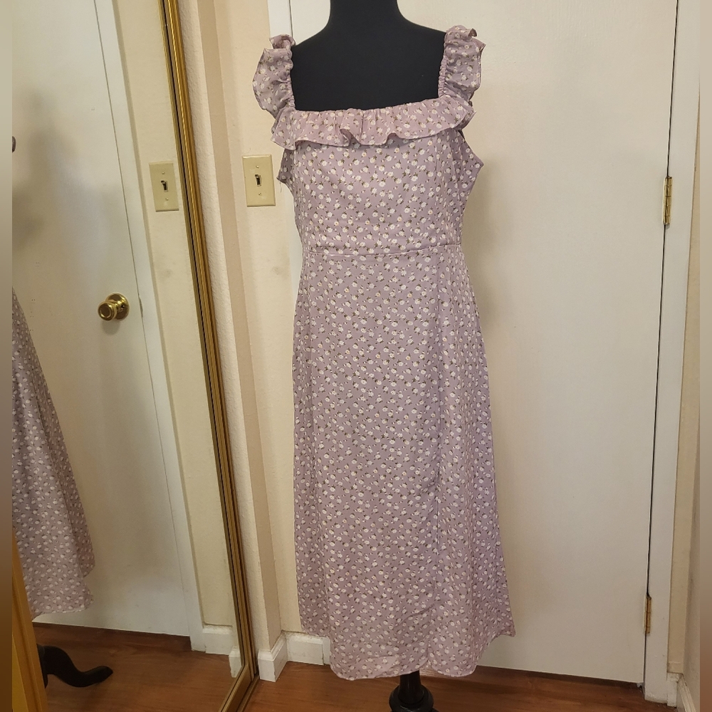 J.ING Rosalind Lilac Ruffle Floral Midi Dress